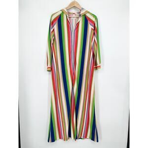 Vintage 70's KATZ Terrycloth Housecoat Long Sleeve Multicolor Bathrobe Dress